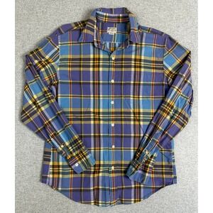 J Crew‎ Shirt Mens M Summer Plaid Tailored Fit Blue Purple Yellow Cotton